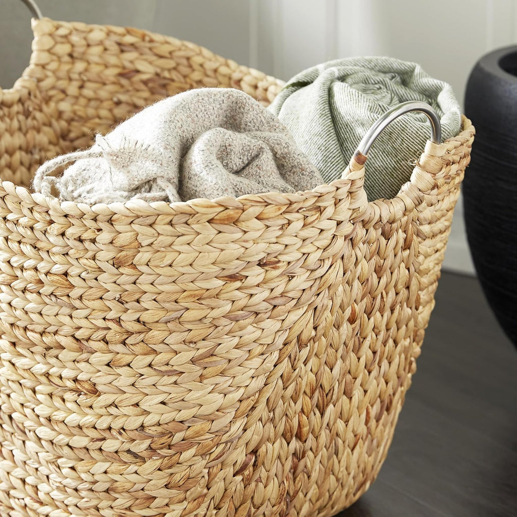 79 Seagrass Handmade Decorative and Functional Storage Basket Large Woven Basket Organizer with Ring Metal Handles