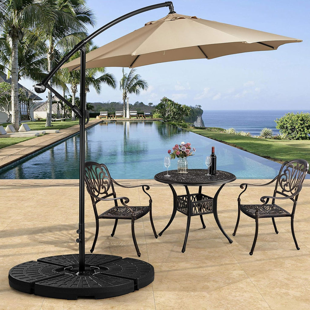 4-Piece 160lb Cantilever Offset Umbrella Base Water & Sand Filled Patio Market Stand Circular Base Stand w/Carry