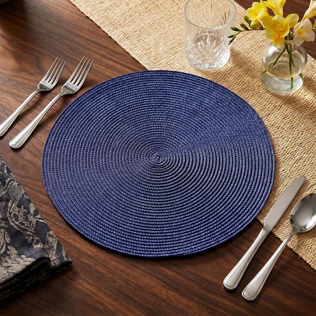 Round Placemats Heat Resistant Washable Non-Slip Woven Braided Table Mats for Dining Table Kitchen & Home - Set of 6