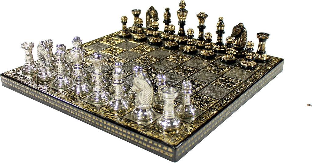 Brass Chess Board Game Set with 100% Brass Chess Pieces Chessmen Coins (12" x 12" Inches)