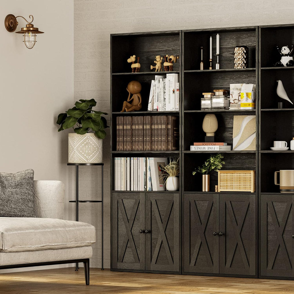 Industrial Bookshelves and Bookcases with Doors Floor Standing 6 Shelf Display Storage Shelves 70 in Tall Bookcase