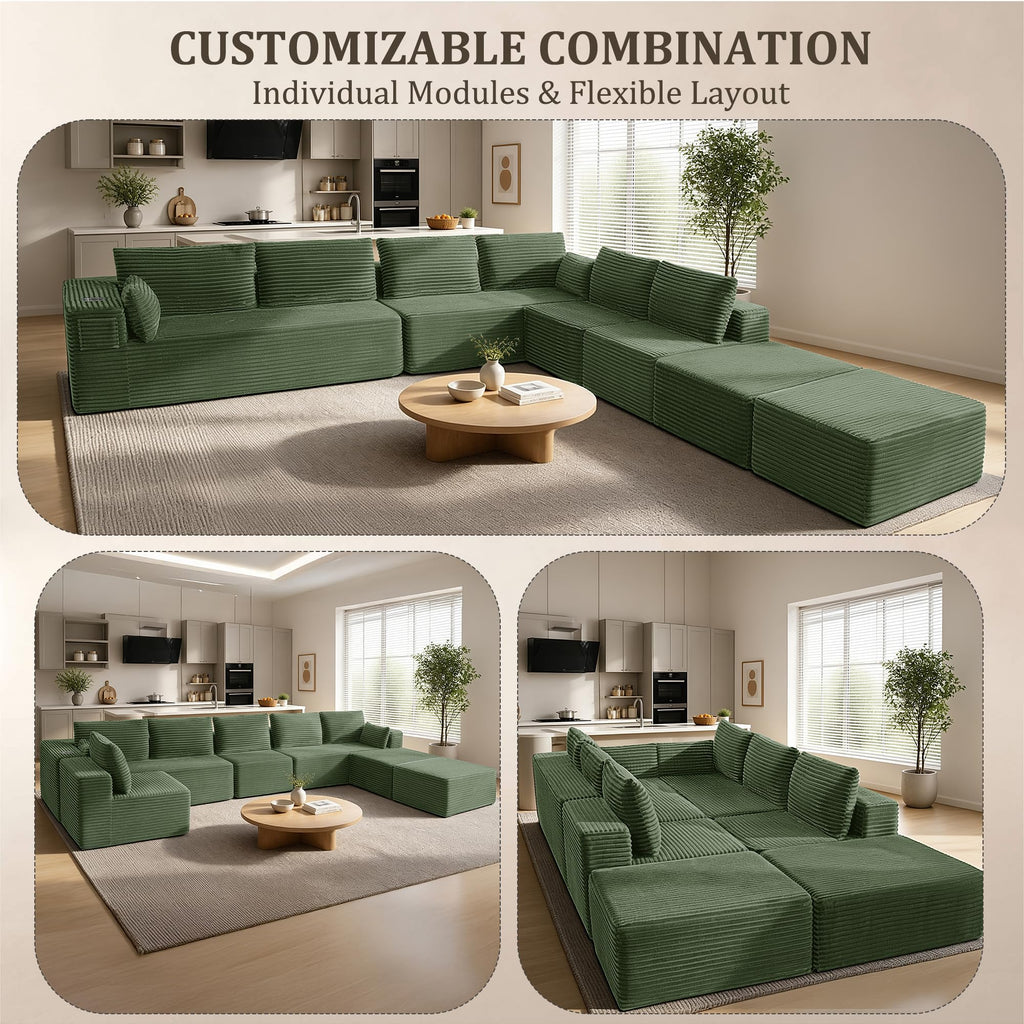 138" Oversized Boneless Couch, Modular Sectional Couches U Shaped Cloud Couch with Deep Seat No Assembly Required