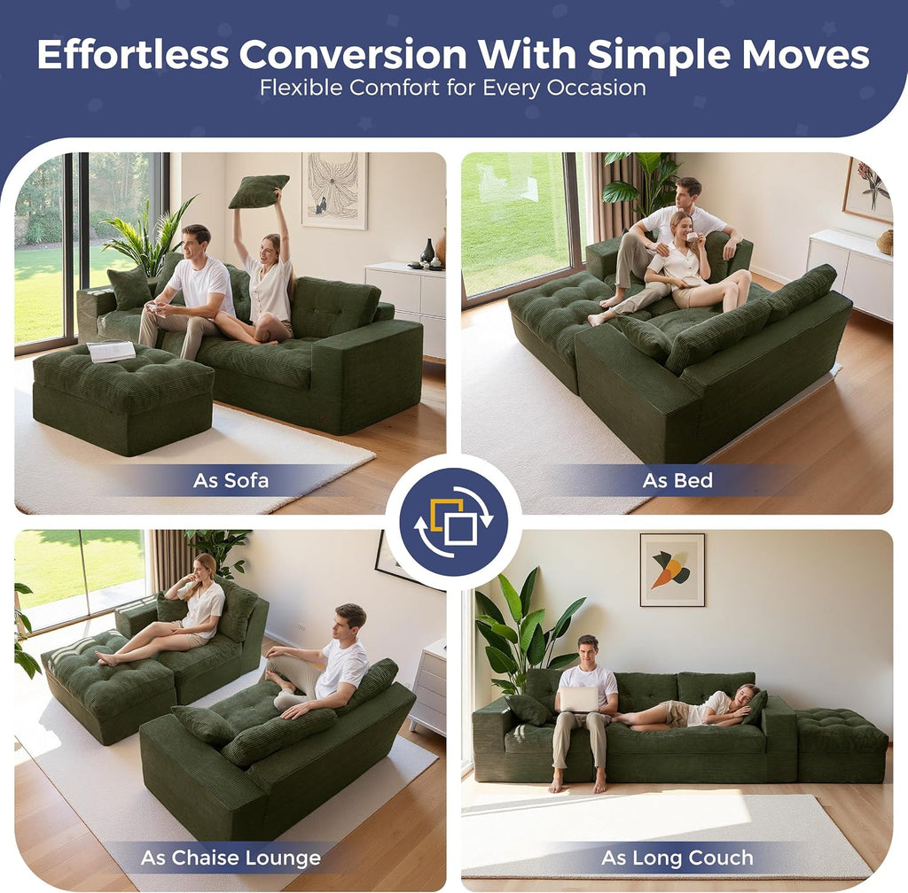 96" L Shaped Modular Sectional Sofa with Ottoman, Cloud Boneless Couch with Layered Cushion, Upholstered Sofa in a