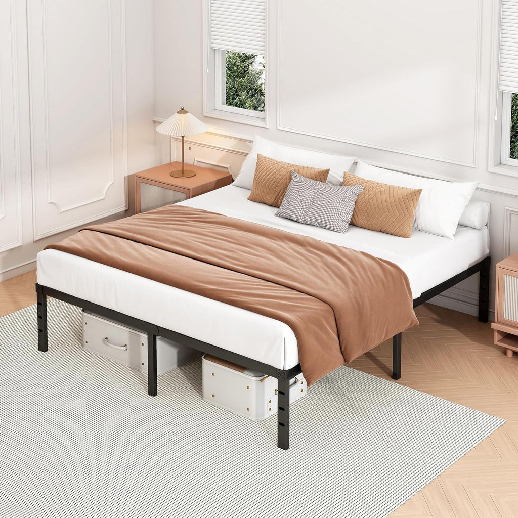18 Inch Full Bed Frame - Sturdy Metal Platform Full, No Box Spring Needed, Heavy Duty, Easy Assembly