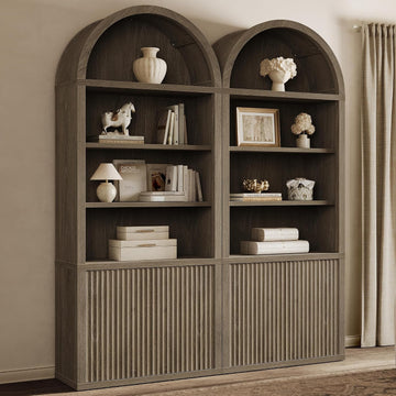 Book Shelf Arched Cabinet 82" Tall Bookcase with Doors 5 Tier Book Shelves with Storage Large Bookshelves Wide