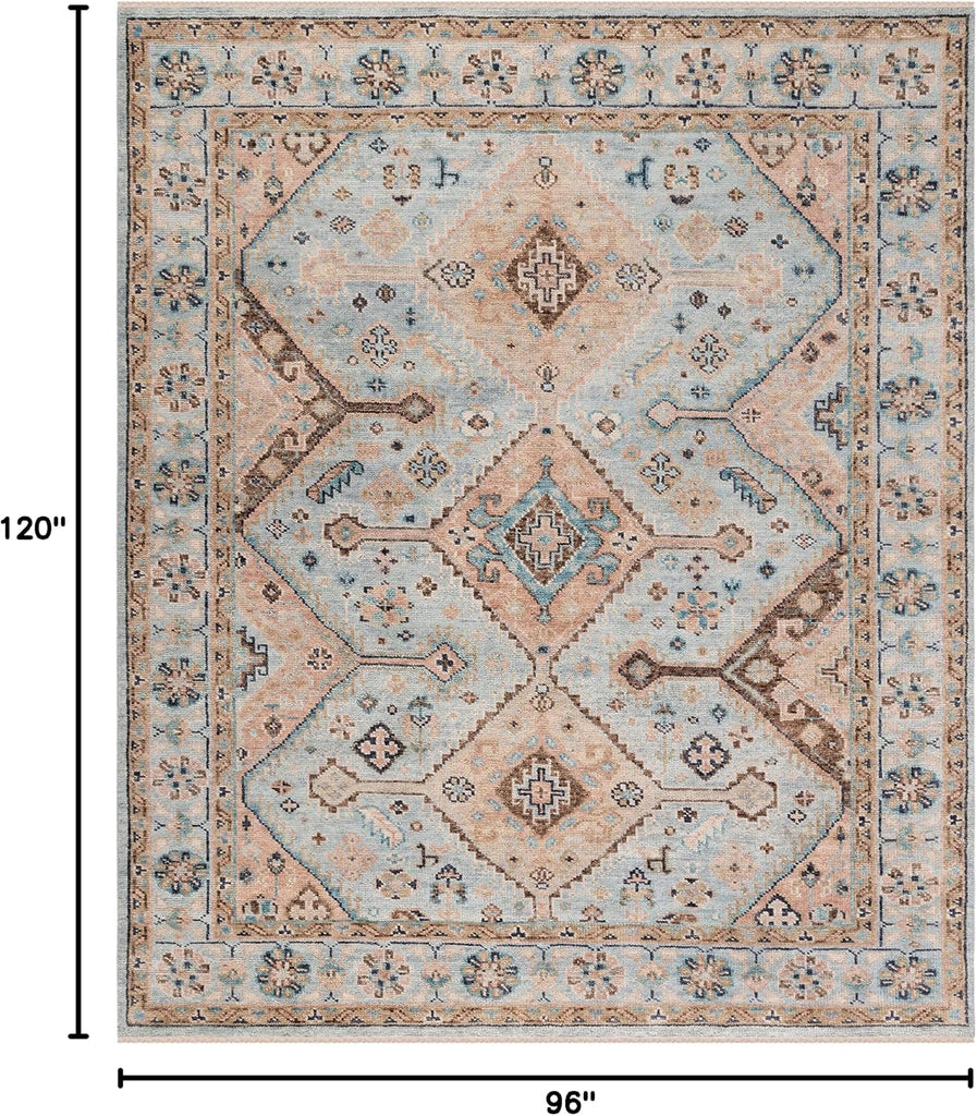 Samarkand 8' x 10' Light Blue/Beige Hand-Knotted Traditional Oriental Premium Wool Dining Area Rug
