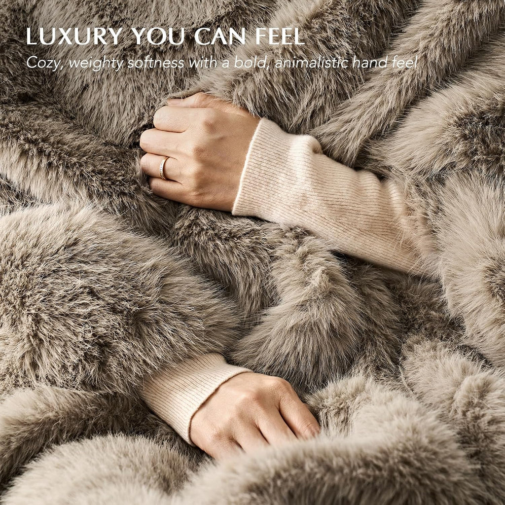 Luxury Faux Fur Throw Blanket, 50"x60", Natural Mink | Fluffy Faux Mink Blanket, Soft Cozy Plush, Thick Warm Winter