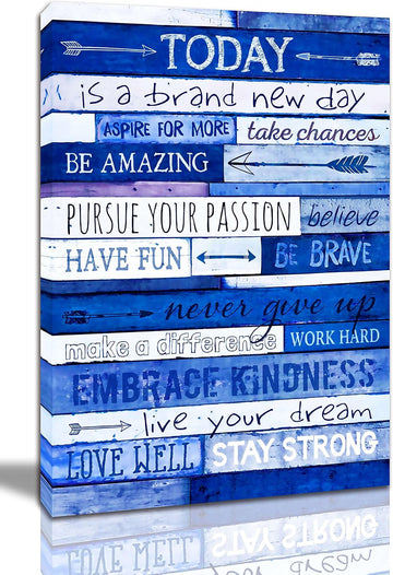 Blue Inspirational Wall Art - Quotes Office Decor - Motivational Canvas - Large Positive