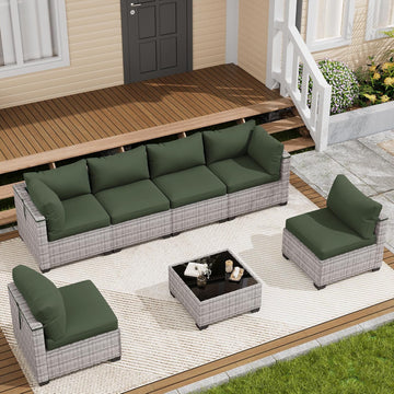 7 Piece Outdoor Patio Furniture Set, Outdoor Sectional Sofa, Wicker Rattan Patio Furniture, Patio Conversation Set