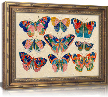 Framed Rainbow Butterfly Canvas Art Vintage Textured Wall Decor