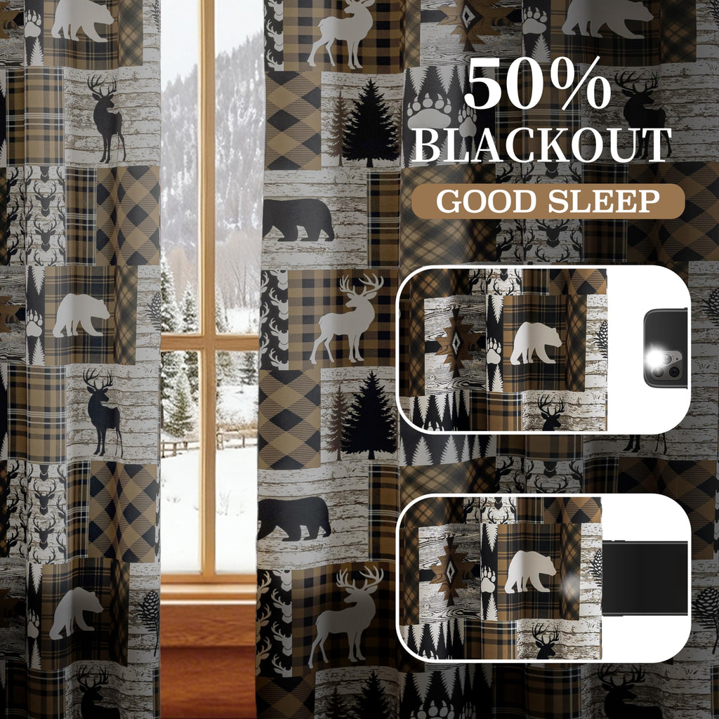 Brown Rustic Cabin Curtains 2 Panels Country Style Curtain 50% Light Blocking Darkening Grommet Window Treatments