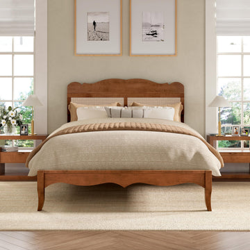 Solid Wood Full Size Bed Frame with Adjustable Headboard