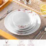 Dinnerware Sets for 6, 24 Pieces Porcelain Plates and Bowls Set with Pink Floral