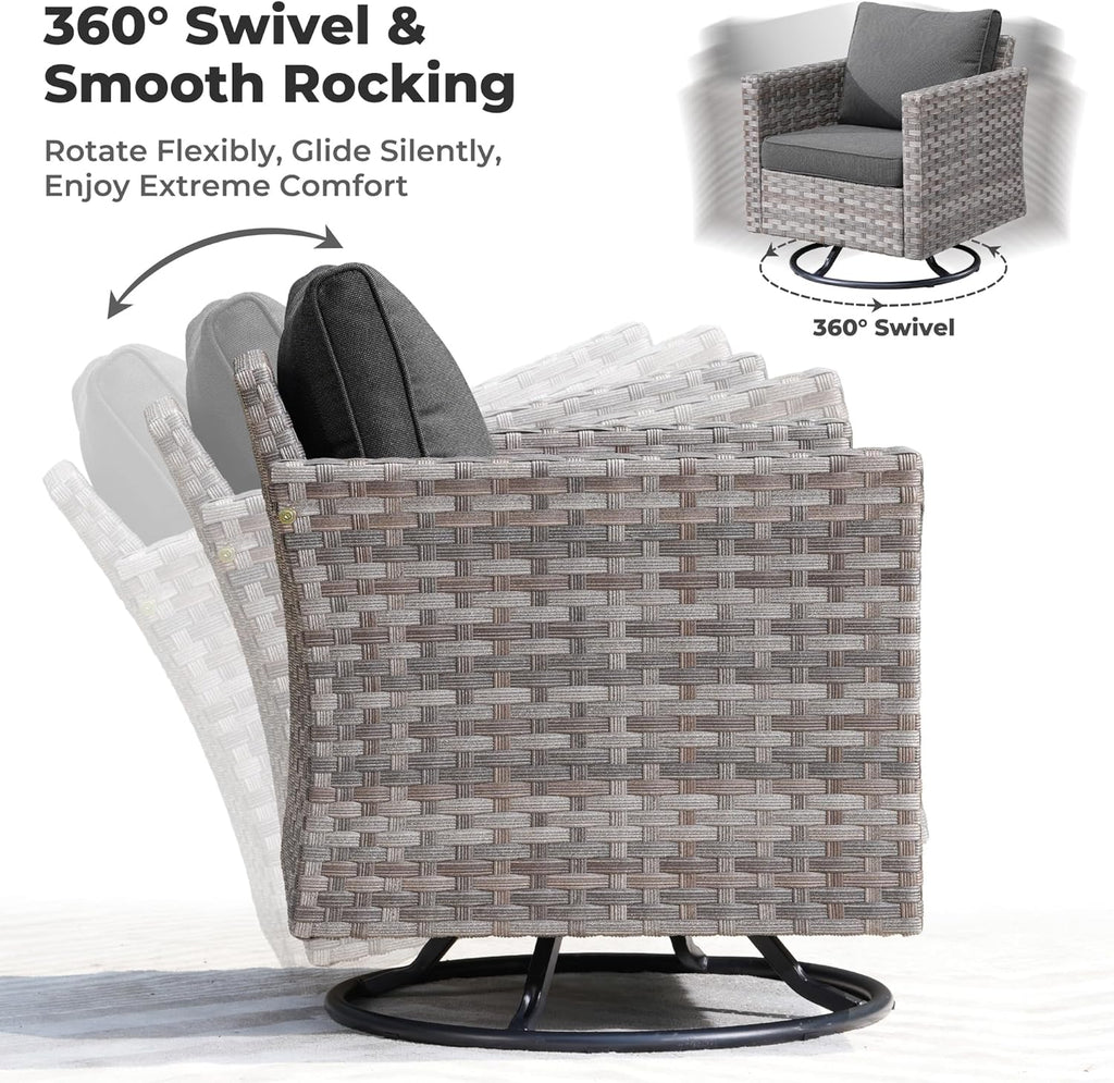 10 Pieces Patio Furniture Set, Outdoor Wicker Sectional Sofa with 42" Fire Pit Table Swivel Chairs