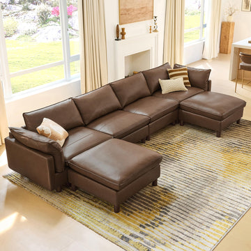 161" Leather Super Large Sectional Couches, Modular Sectional Sofa, Premium Genuine Leather Sofa, Down Filled, High