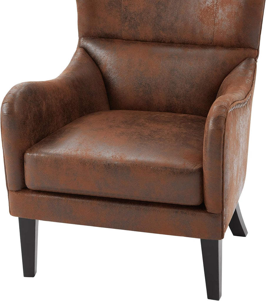 Modern Wingback Club Chair and Ottoman — Brown Suede