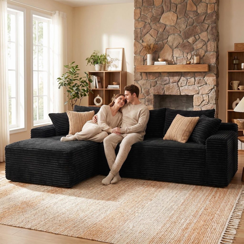 95" L-Shaped Cloud Sectional Couch, Left Facing Modular Compressed Boneless Sectional Sofa with Chaise Lounge, Plush