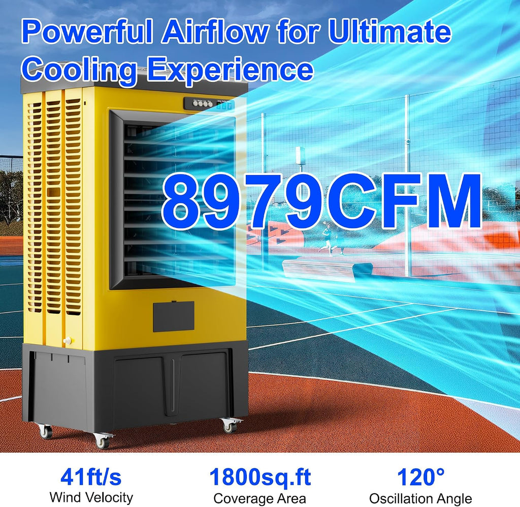8979CFM Portable Swamp Cooler, Evaporative Air Cooler with 36 Gal Water Tank, Continuous Auto Fill, 3 Speeds