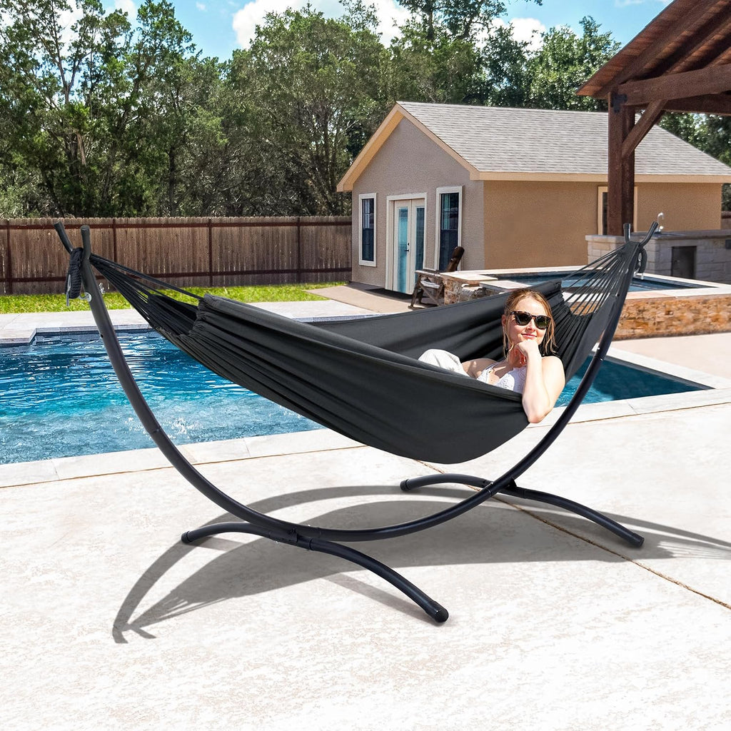 Hammocks Standing Patio Hammock, Portable Hammock with Stand Foldable, Dark Gray
