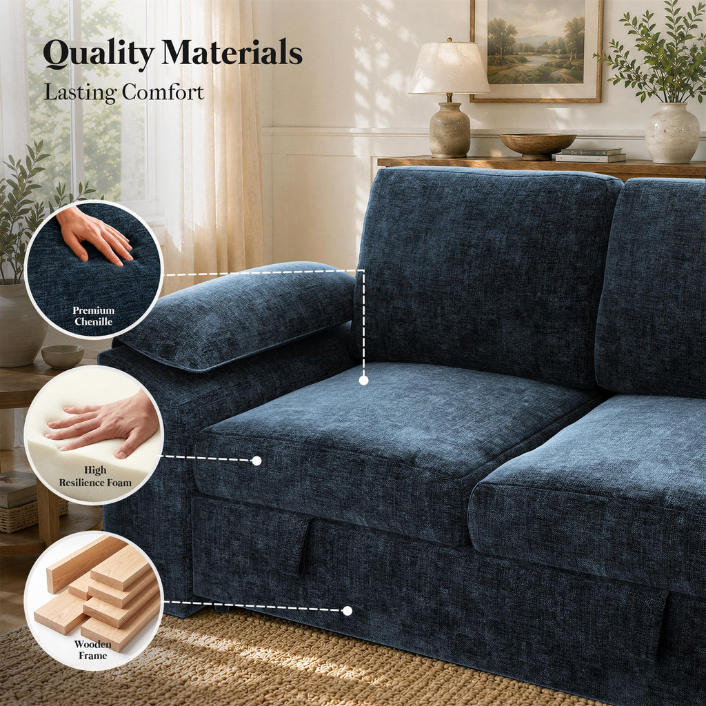 108 inch Modular Sectional Sleeper Sofa with Pull Out Bed, Blue