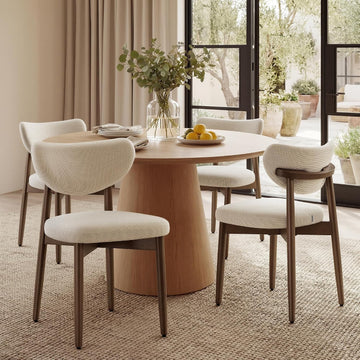 Wooden Dining Chairs Set of 4, Upholstered Kitchen Chairs with Solid Wood Legs, Ergonomic Curved Backrest, Built-in