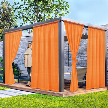 4 Panels Outdoor Sheer Curtains, Orange 52 x 108 inch
