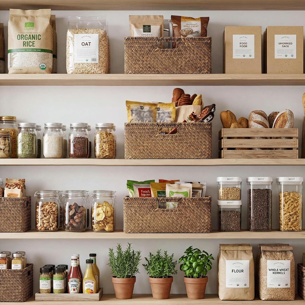 Large Wicker Baskets for Storage, Woven Baskets for Storage | Seagrass, Pantry Shelves, Kitchen Closet, Laundry