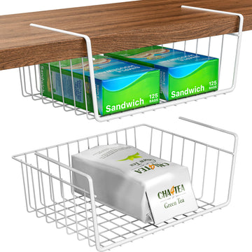 2-Pack Under Shelf Wire Metal Basket Shelf, White