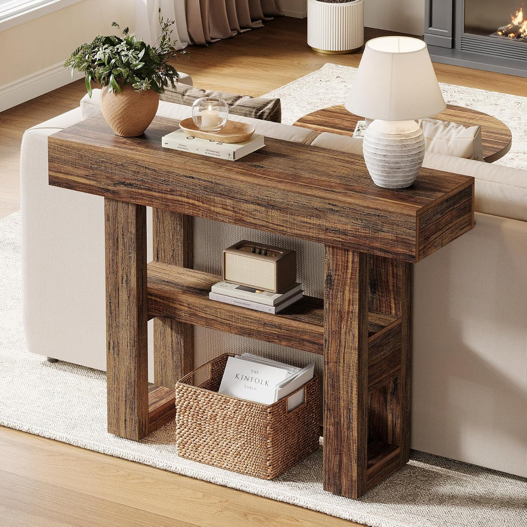 41.34-Inch Farmhouse Console Table, 2-Tier Narrow Sofa Table Behind The Couch, Entryway Furniture with Storage