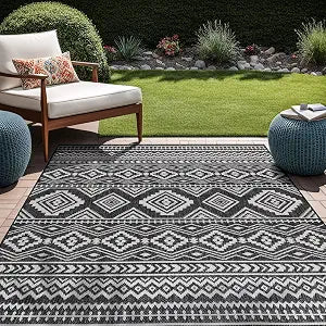 Waikiki Boho Indoor Outdoor Rug 5x7, Washable Outside Carpet, Bohemian Area Rug, Farmhouse Rugs, Aztec Tribal Rug