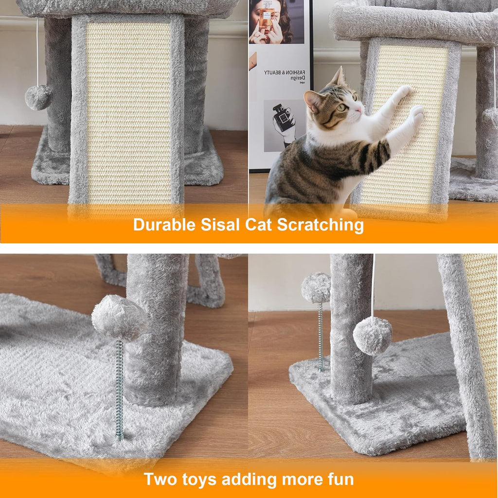 17.1-inch Small Cat Tree Tower with Scratching Post for Indoor Cats,Light Grey