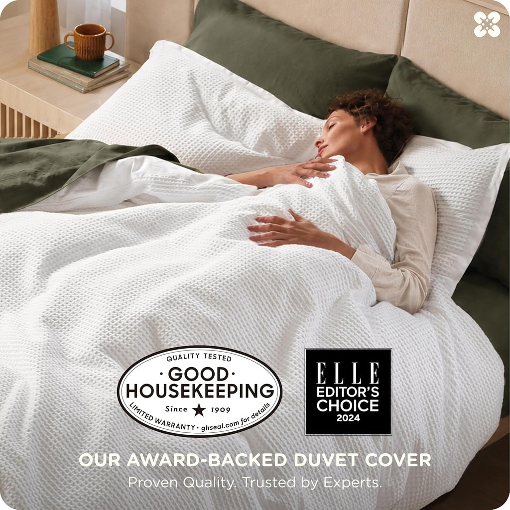 Cotton Duvet Cover - 100% Cotton Waffle Weave Coconut White Duvet Cover, PureWoven Breathable Bedding Set