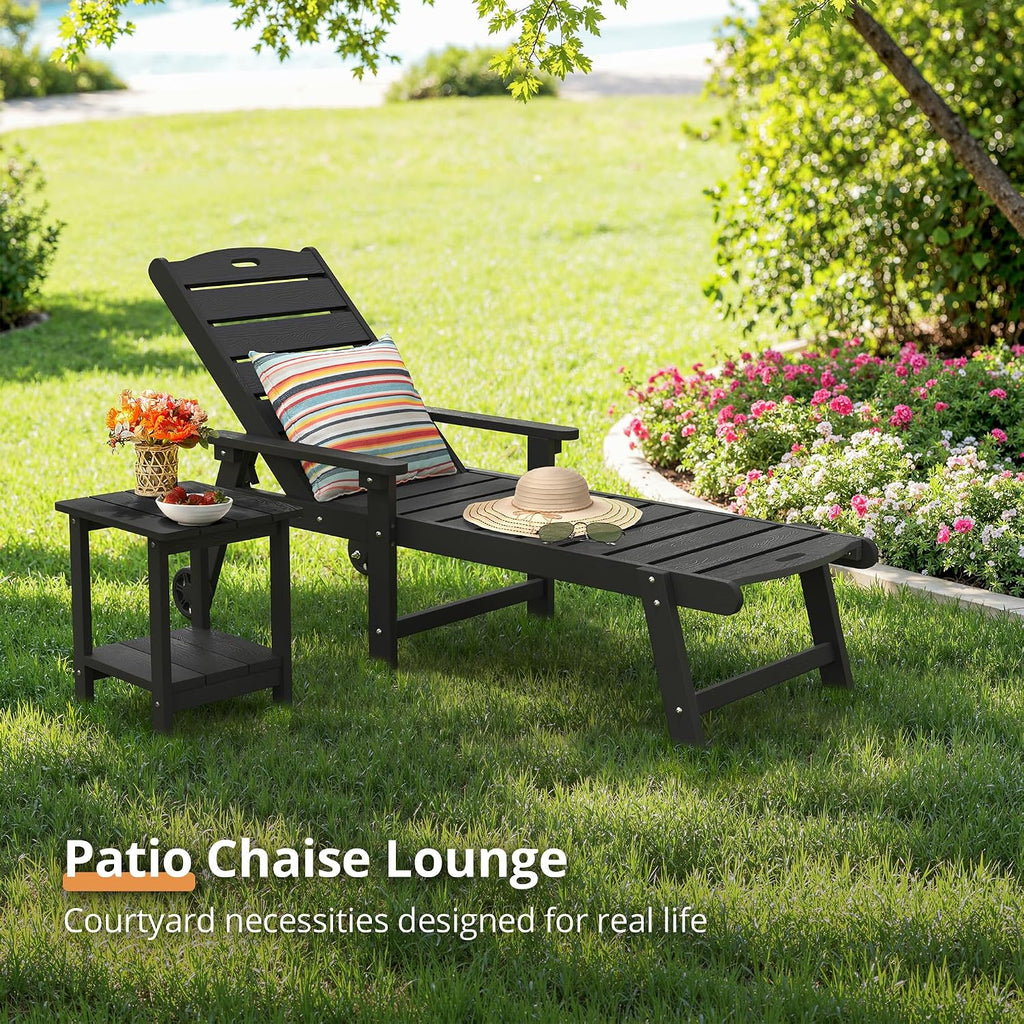 Outdoor Chaise Lounge, 5‐Position, 2‐Pack, Black | HDPS Oversized Lounge Chair with Armrest, Fade & Crack Resistant