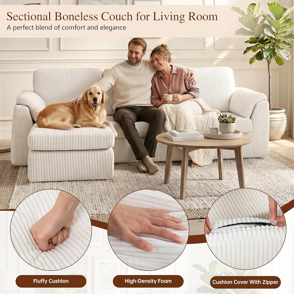 Sectional Couches Cloud Couch with Ottoman, Upholstered Boneless Couches Modern Modular L Shaped Couch 3 Seater Sofa