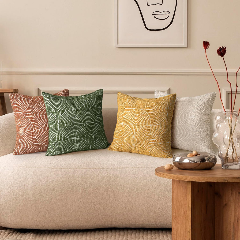 Boho Decorative Textured Throw Pillow Covers 18x18, Modern Mid Century Rainbow Tufted Pillow Case, Farmhouse Rustic