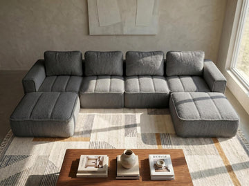 145" U Shaped Modular Sectional Sofa with Ottoman, Boneless Comfy Couch with Layered Cushion