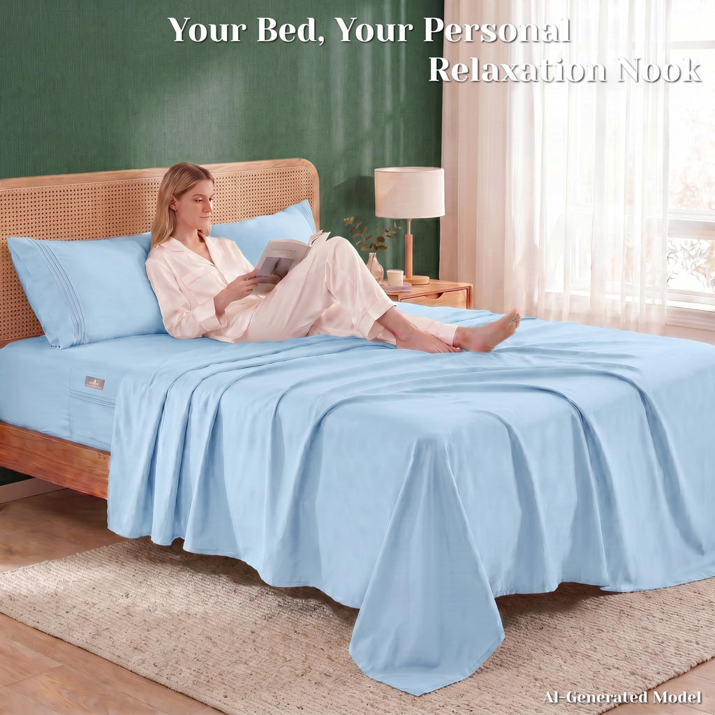 Deep Pocket Queen Sheet Set, Cooling Bedding with Side Pockets