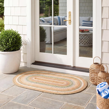 Braided Indoor/Outdoor Washable Oval Rug, Tan & Multi BRD314A