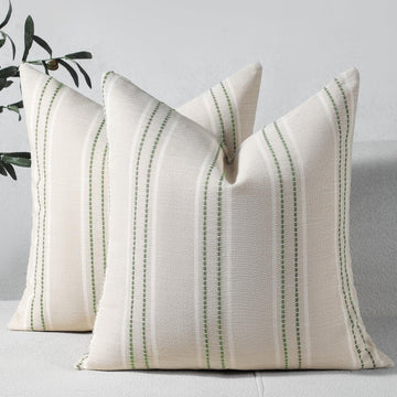 Sage Green Throw Pillow Covers 22x22 Set of 2 Striped Pillow Covers
