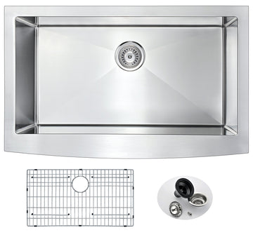 Elysian 32" Farmhouse Stainless Steel Kitchen Sink With Strainer, 16