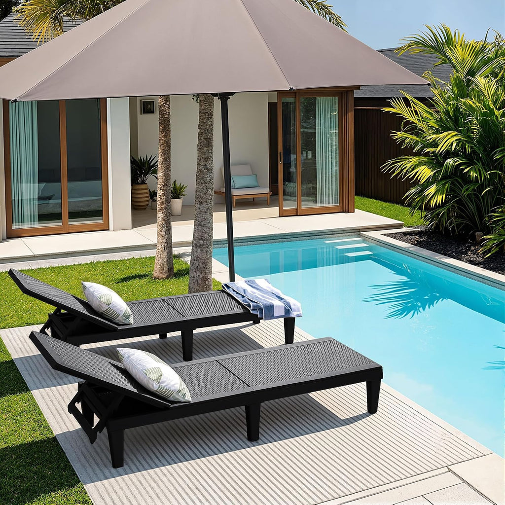 Patio Chaise Lounge Chair Set of 2 Outdoor PE Waterproof Adjustable Easy Assembly Lounge Chairs for Outside Pool