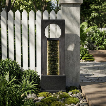 40-Inch Modern Outdoor Water Fountain, Large Floor Standing Resin Outdoor Fountain with LED Lights