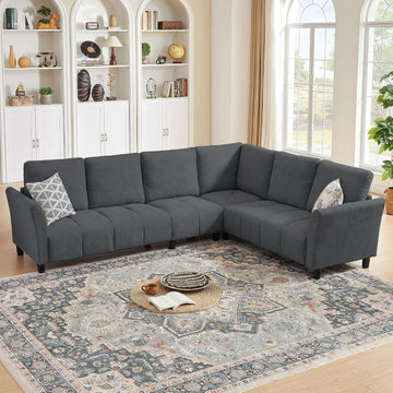 102" L Shape Sectional Couch,6 Seat Convertible Modern Corner Sofa Sectional with Removable Covers , Dark Grey