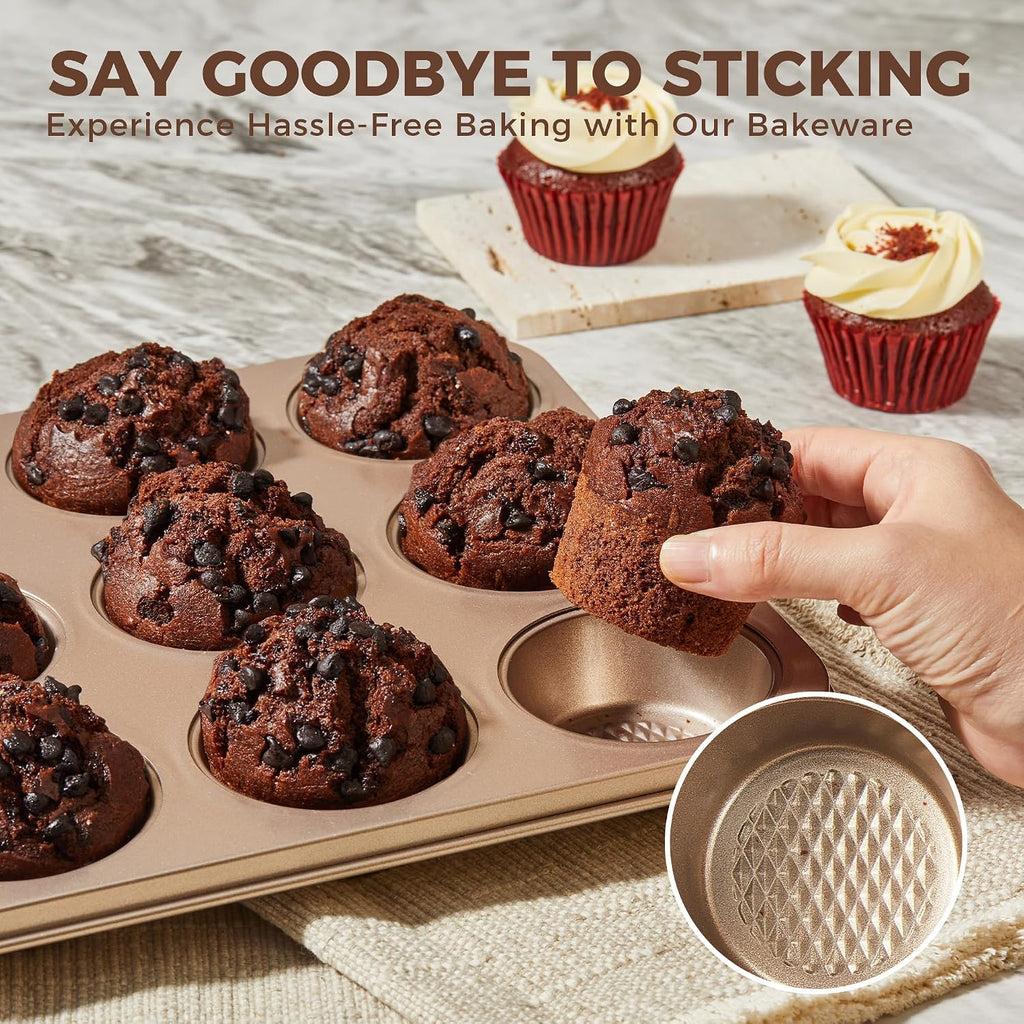 9-Piece Pans Set Nonstick, Stackable Non Toxic Bakeware Sets with Diamond Texture, Oven Pan Set for Cooking, Includes