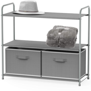 3-Tier Closet Storage with 2 Drawers, Grey