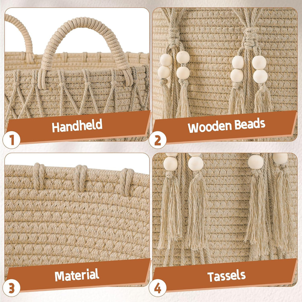 Blanket Basket Decor Storage Basket for Toy Organizer Boho Decor Baskets for Modern Farmhouse Decor Small Laundry