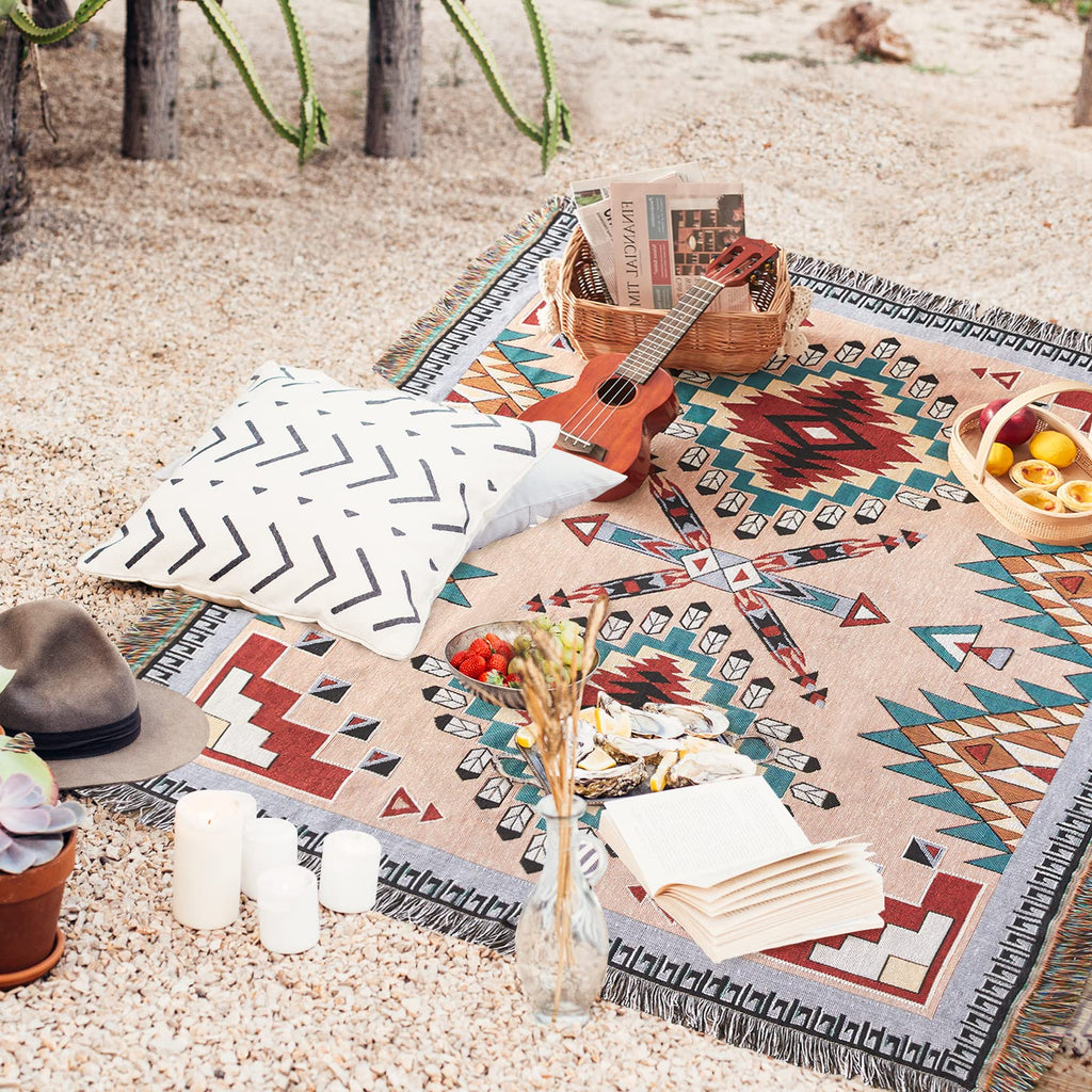 Native American Blanket Boho Throw Blanket for Sofa and Bed, Mexican Decorative Farmhouse Blanket, Southwest Decor