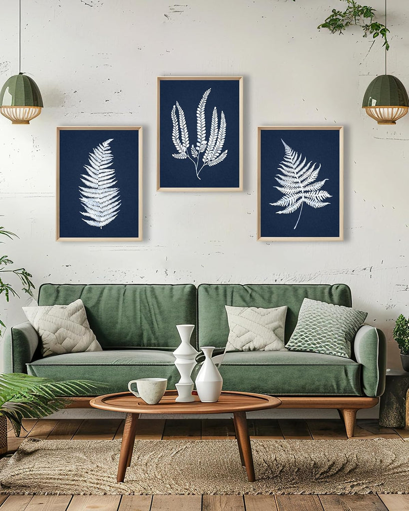 Framed Wall Art(No Plexiglass), Abstract Green Palm and Eucalyptus Leafs Canvas Wall Art, High-end 16x12in Wood Wall