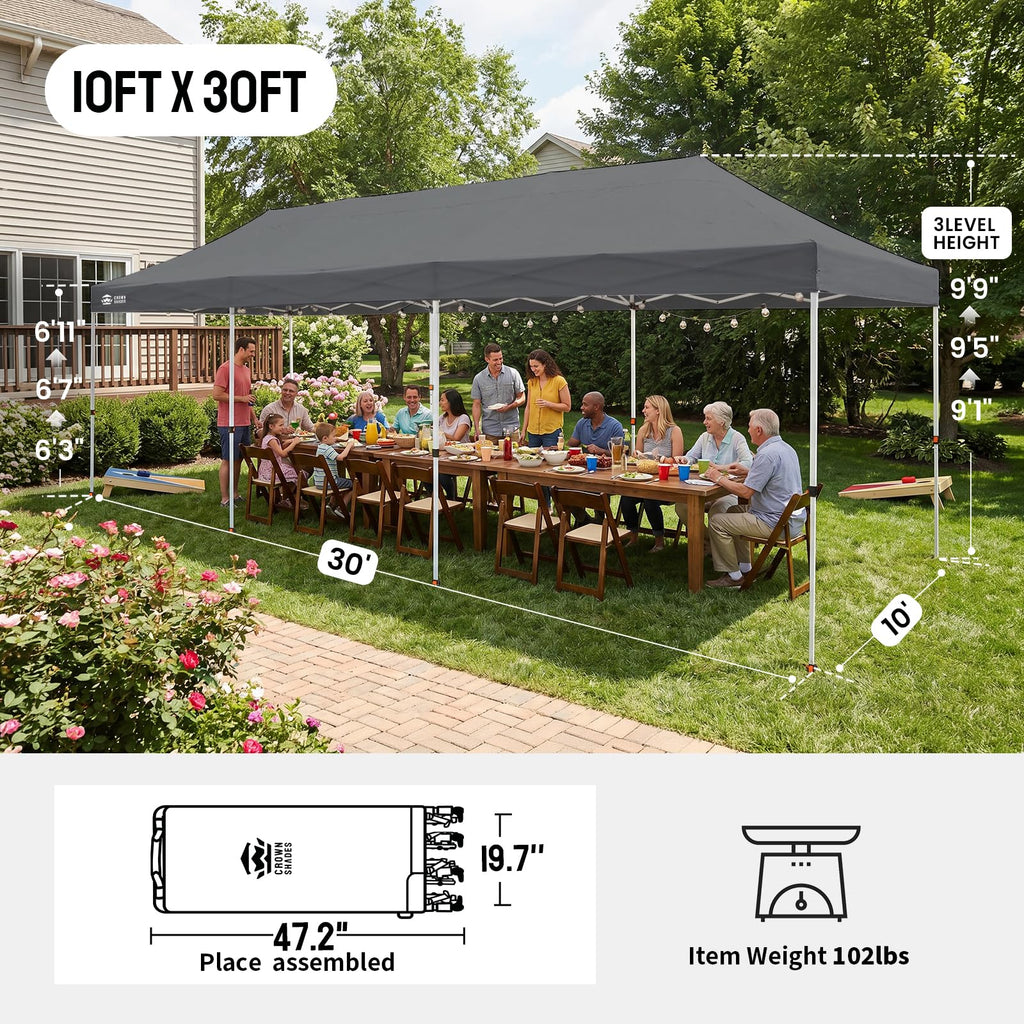 10x30 Commercial Pop Up Canopy Tent, Gray