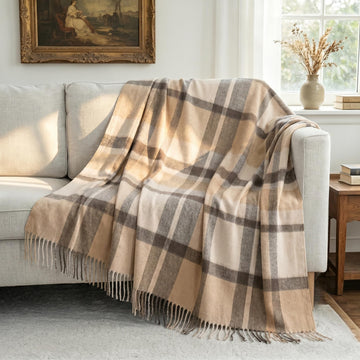 Pure Wool Plaid Throw Blanket, Super Soft Lightweight Home Decorative Throw